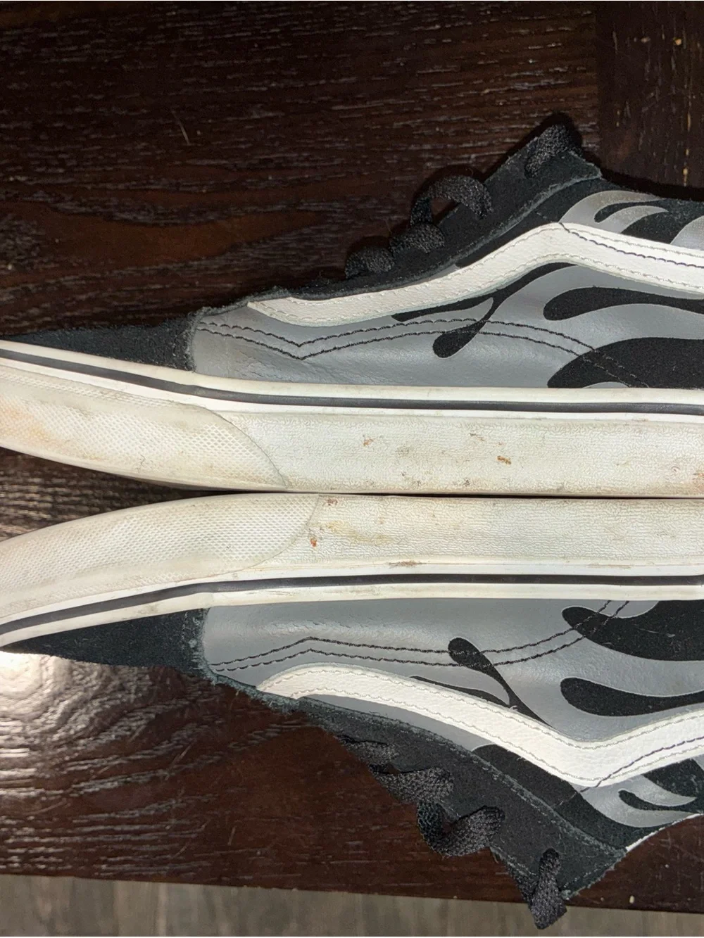 Vans Black & White Low-Top Skate Sneakers with Flame Detail